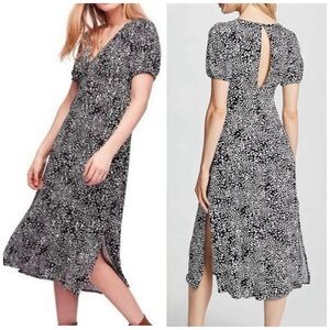 FREE PEOPLE Black/White Print V-neck Side Slits Looking for Love Midi Dress Sz 0